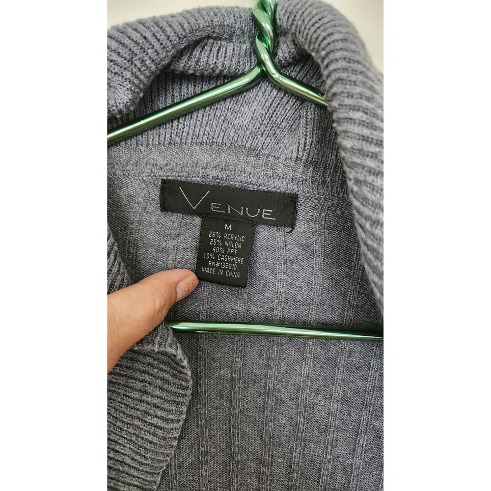 Venue Grey Ruffle Trim Ribbed Cashmere Blend Cardigan M Romantic Cottagecore - Picture 7 of 8